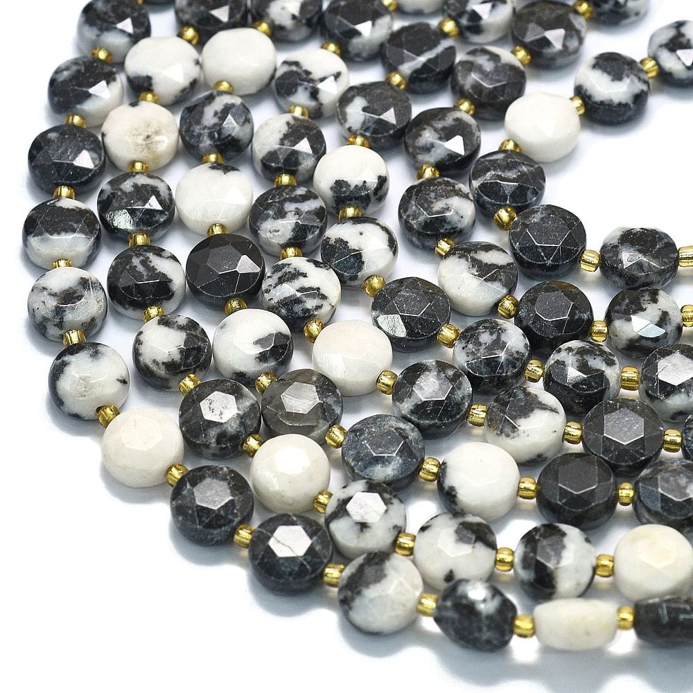 Zebra Jaspis, Møntformet, Facetteret, 8x5mm - Uniq Perler - 542389