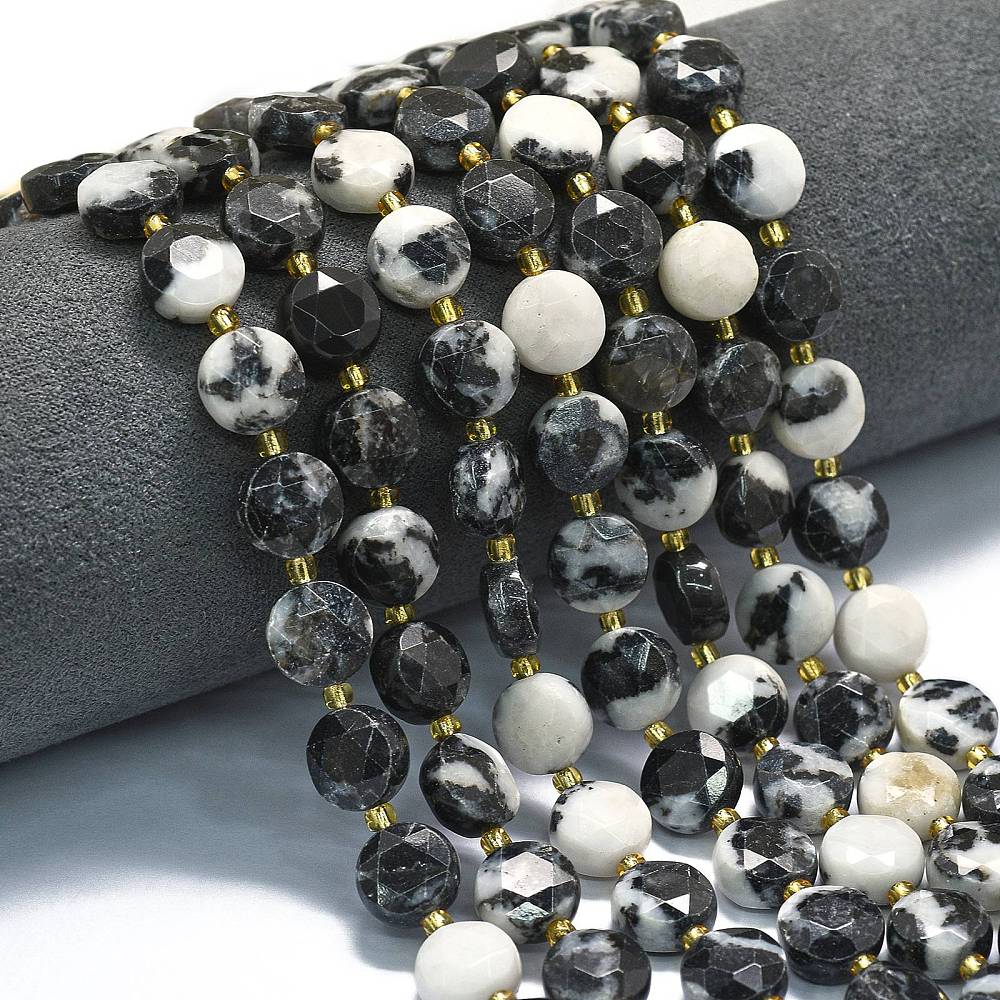 Zebra Jaspis, Møntformet, Facetteret, 8x5mm - Uniq Perler - 542389