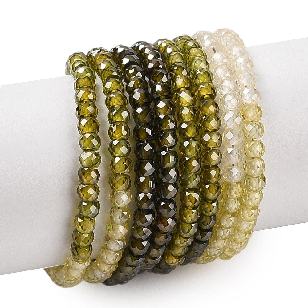 Zirkonia Perler – Flerfarvet Grøn, Facetteret (3x2mm) - Uniq Perler - 326957