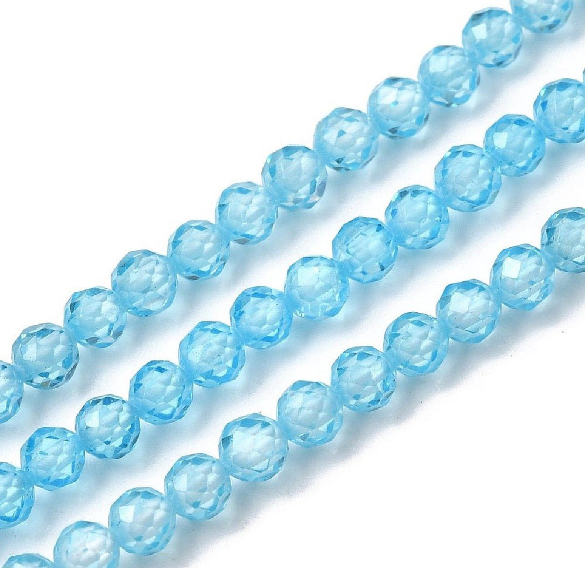 Zirkonia Perler – Lyseblå, Facetterede, Runde (4mm) - Uniq Perler - 125920