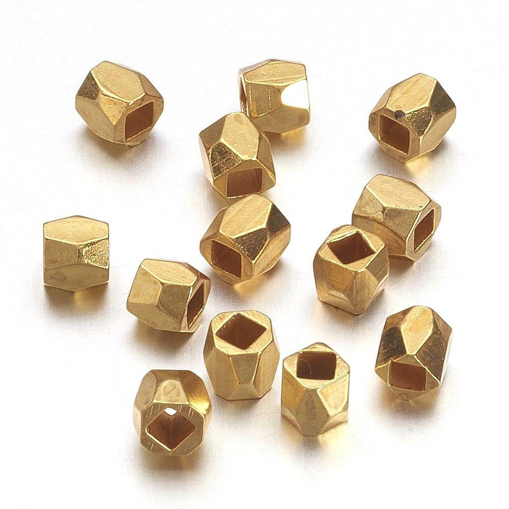 18K Forgyldt Messing Perler - Facet, 3x3mm, (10 Stk) - Uniq Perler - 0000004314