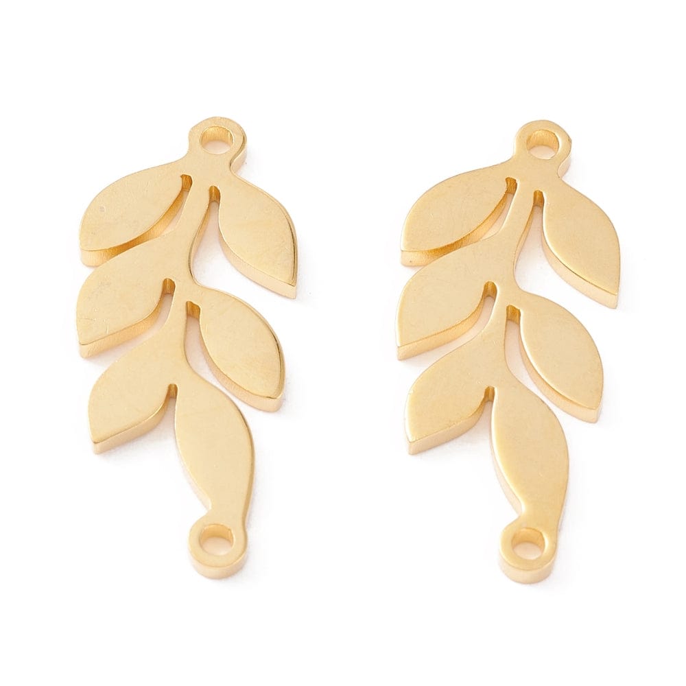 Blad Mellemled, 18K Forgyldt Stål, (22x10x1,5mm) - Uniq Perler - 335841