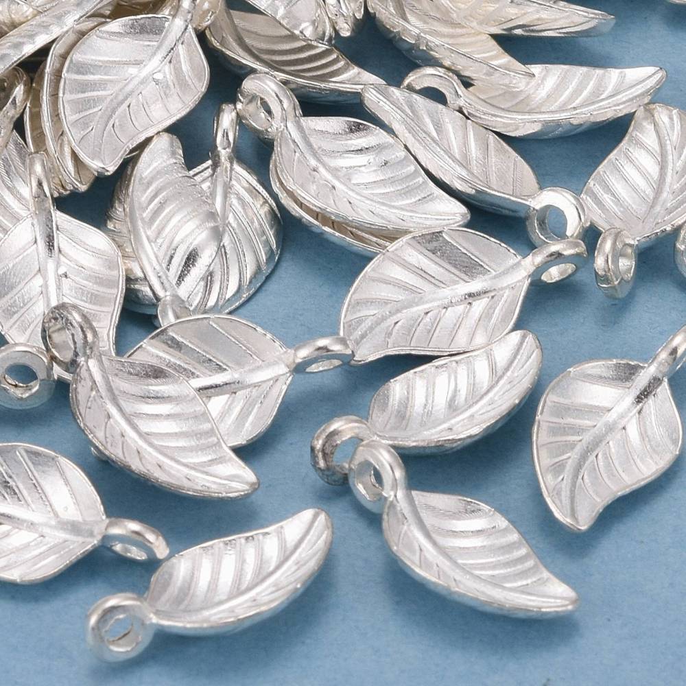 Blad Vedhæng, Forsølvet, 14,5x7x2,5mm, 20 Stk - Uniq Perler - 0000008680, 909049445768101234567840