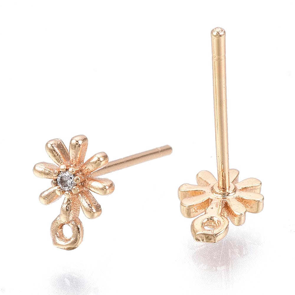 Blomster Ørestikkere Med Klar Zirkonia Sten, 18K Forgyldt,(8x6mm) - Uniq Perler - 0000013428