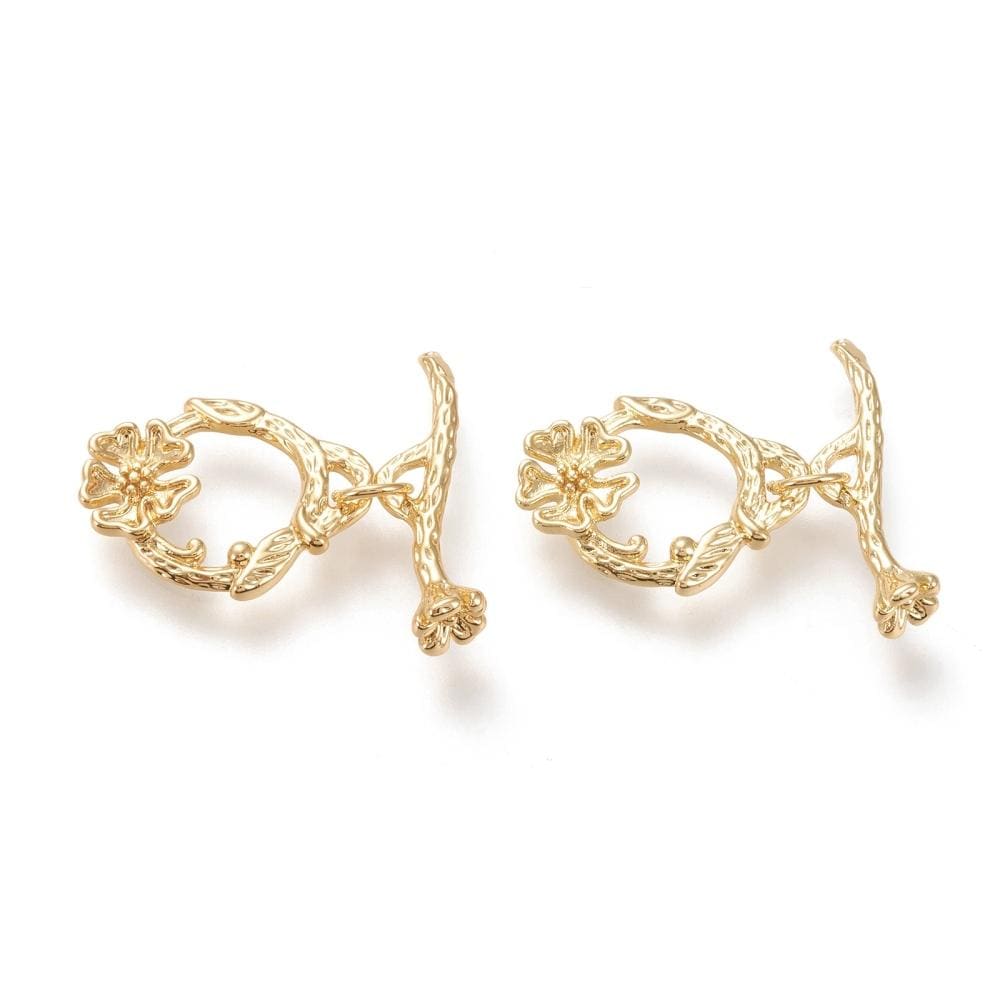Blomster Toggle Lås, 18K Langtidsholdbar Forgyldning, (18x15x3mm) - Uniq Perler - 205678