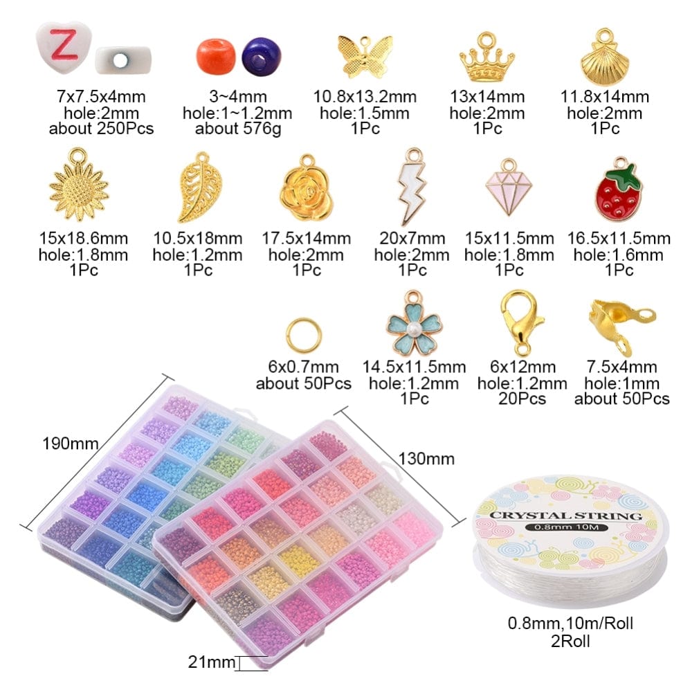 DIY Kasse Med Seed Beads, Bogstaver, Vedhæng M.M. - Uniq Perler - 38694