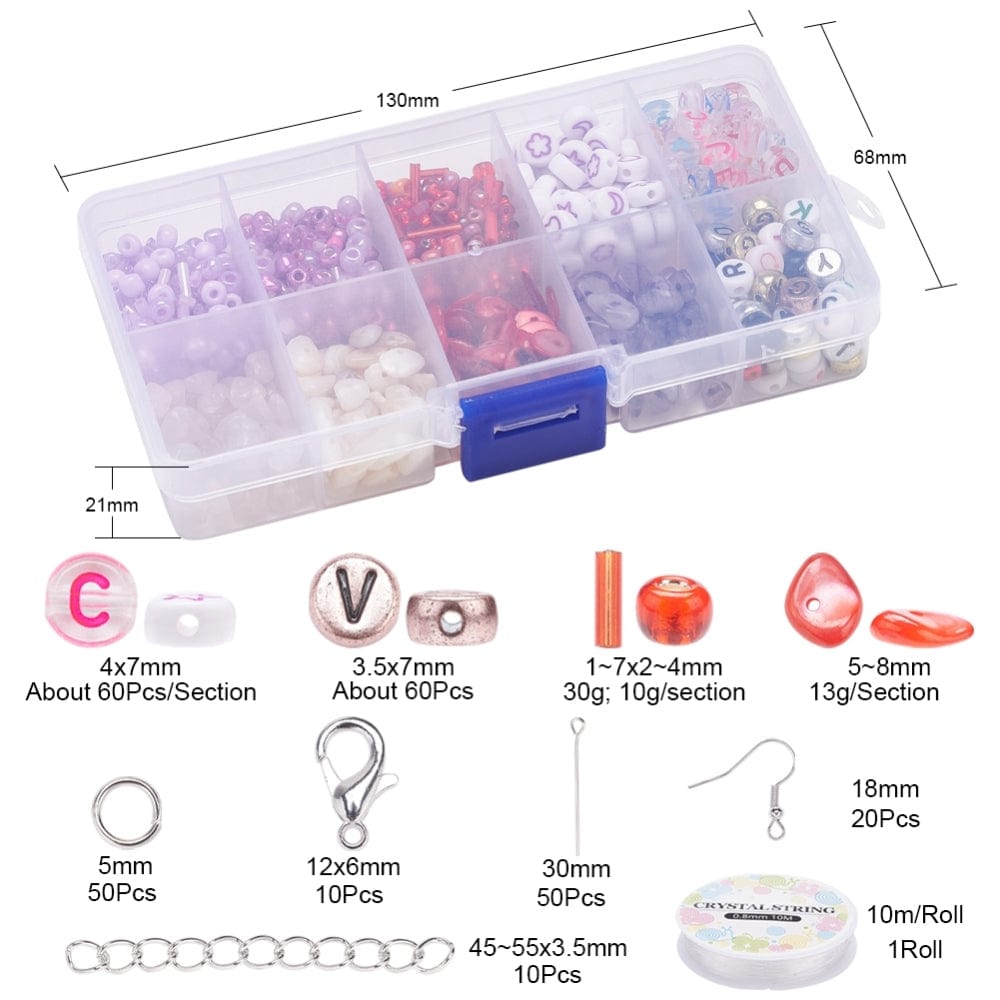 DIY Sæt Med Natursten, Ørekroge, Smykkematerialer Og Elastik - Uniq Perler - 0000013468