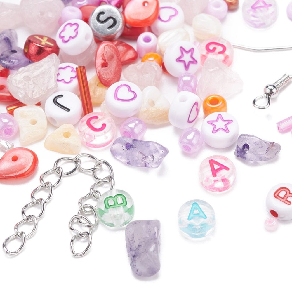 DIY Sæt Med Natursten, Ørekroge, Smykkematerialer Og Elastik - Uniq Perler - 0000013468