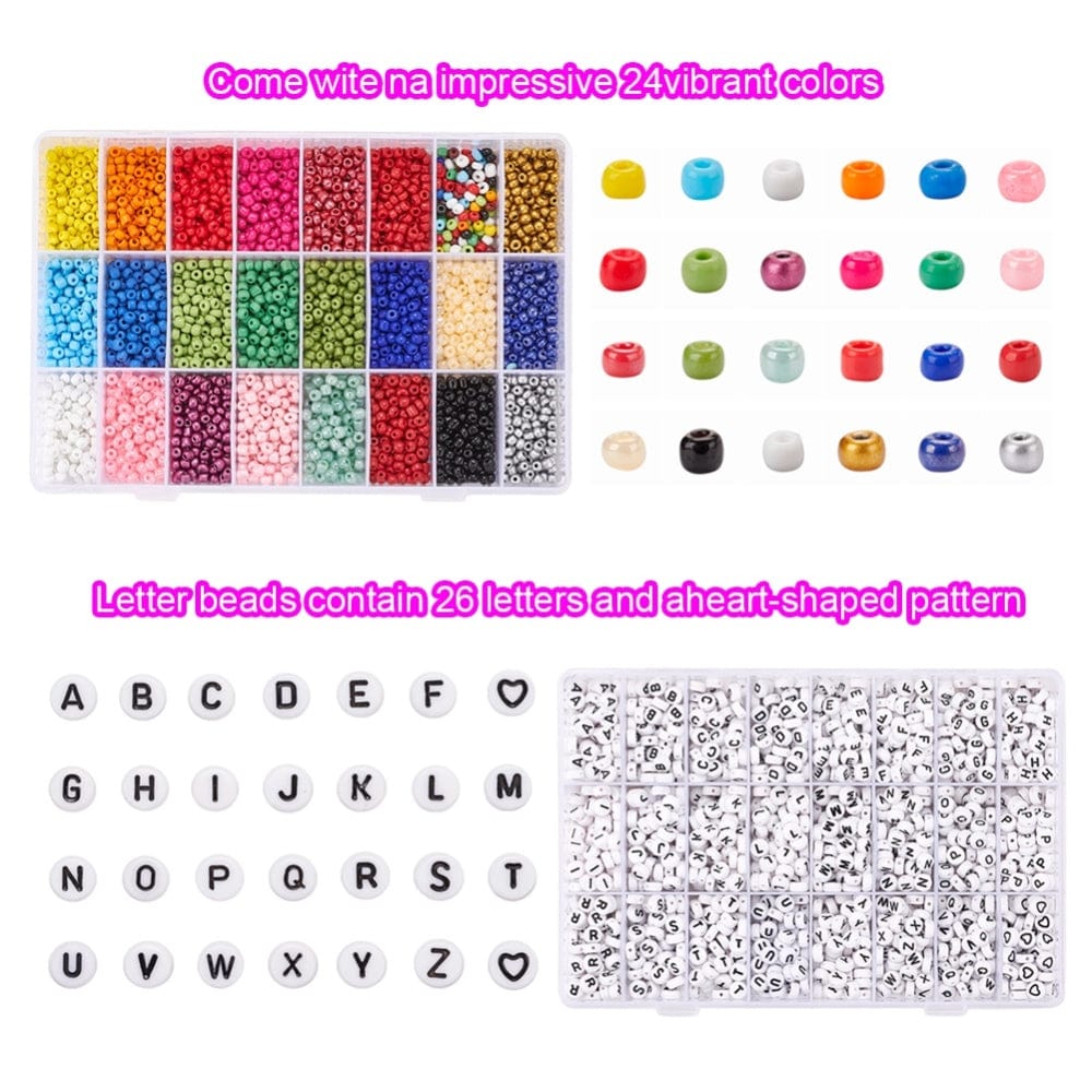 DIY Smykkesæt – Seed Beads, Bogstav Perler, Elastik & Værktøj - Uniq Perler - 127373737