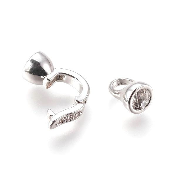 Fold Over Lås Med Zirkonia Sten, Forsølvet Messing,(12x6mm) - Uniq Perler - 277331