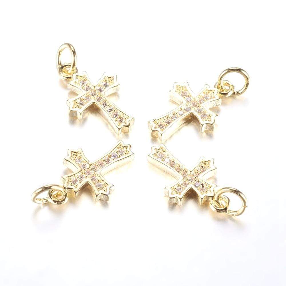 Forgyldt Kors Med Flotte Zirkonia Sten, 15x10mm - Uniq Perler - 0000003463