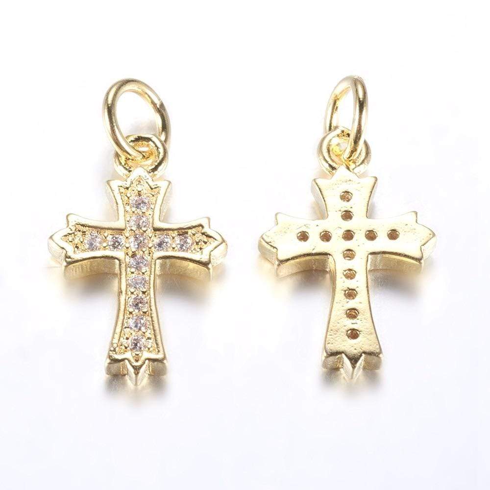 Forgyldt Kors Med Flotte Zirkonia Sten, 15x10mm - Uniq Perler - 0000003463