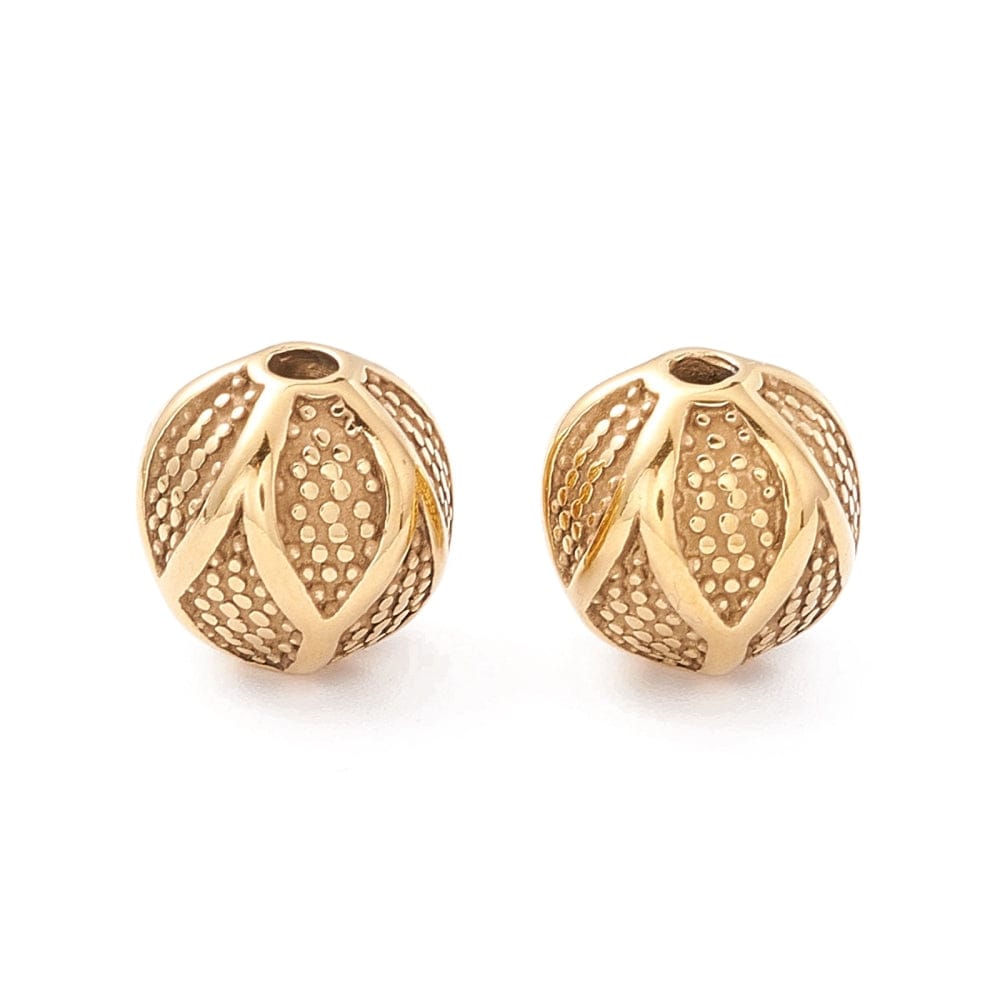 Forgyldt Stål Perle Med Flot Mønster, 9,5mm - Uniq Perler - 0000013065