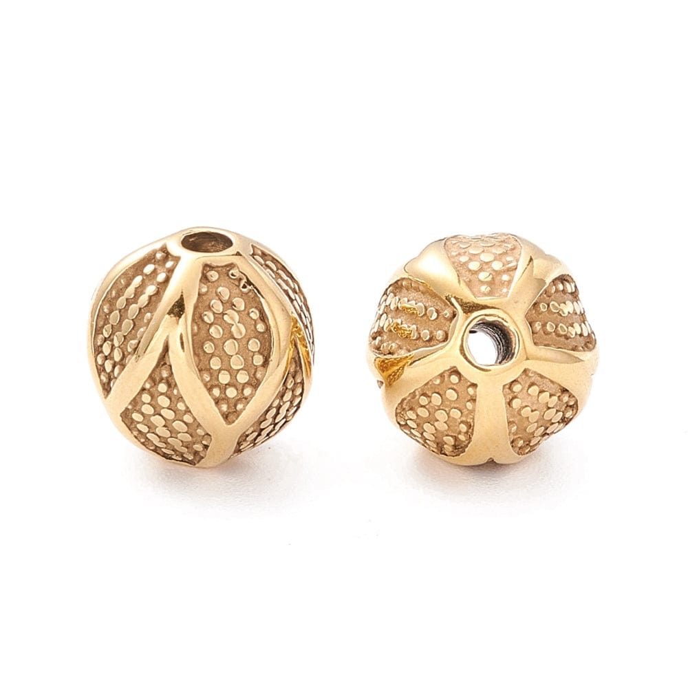 Forgyldt Stål Perle Med Flot Mønster, 9,5mm - Uniq Perler - 0000013065