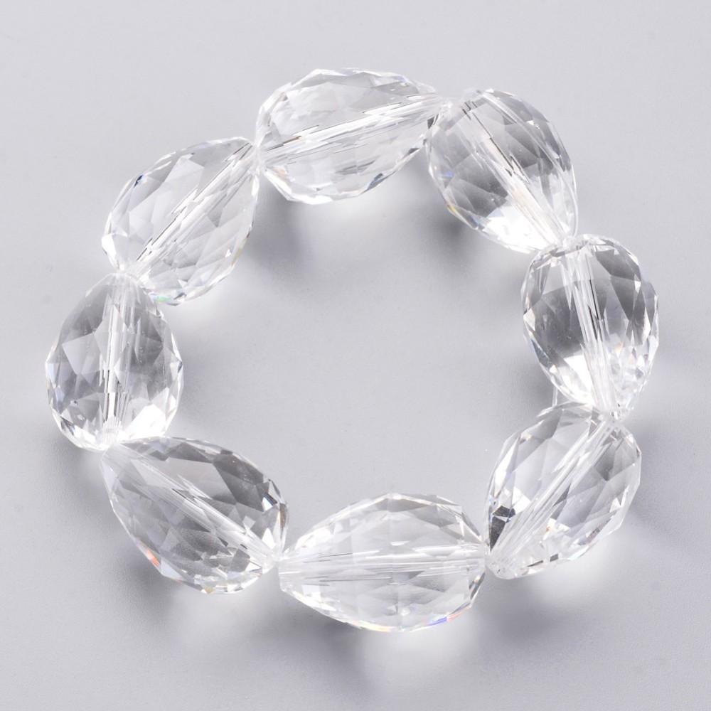 Glas Dråber, Klar, Facetteret, (28x18mm) 1 stk. - Uniq Perler - 596274