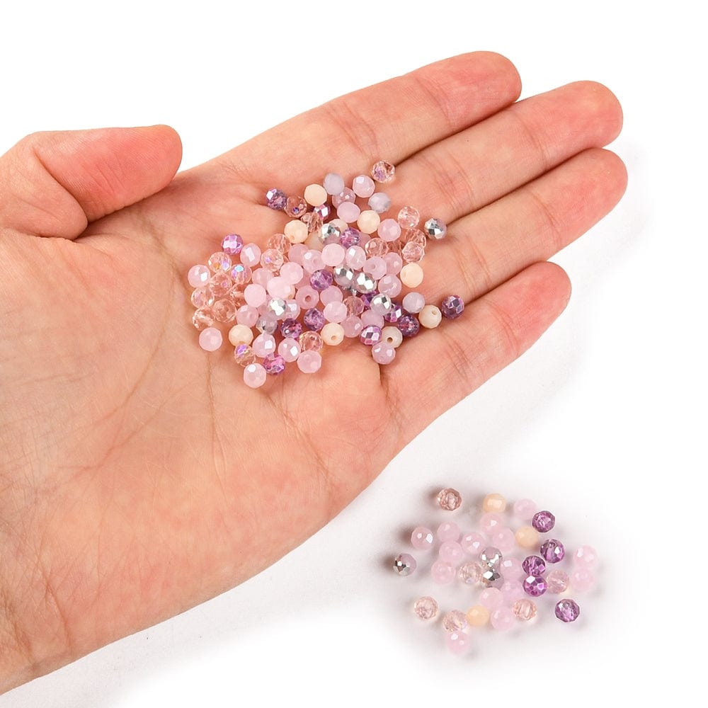 Glasperler, Rosa Mix, Facetteret, 4x3mm, (500 Stk) - Uniq Perler - 1838382
