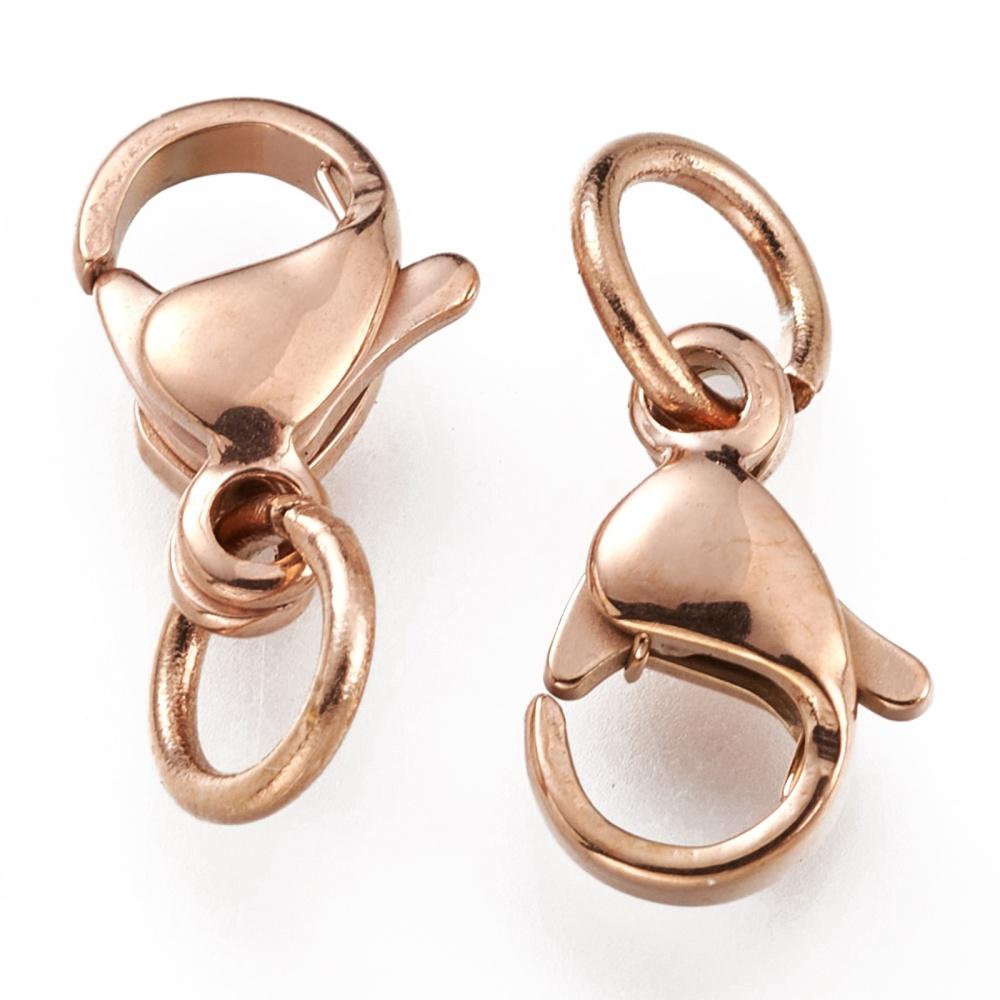 Karabin Lås Inkl. Øsken, Stål, Rosa Guld, (10 Stk) - Uniq Perler - 0000006611