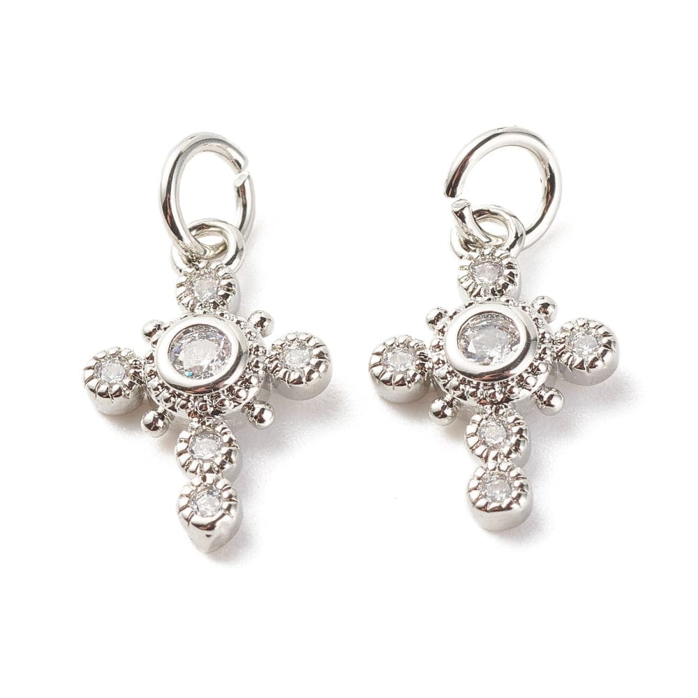 Kors Vedhæng Med Zirkonia Sten, Platinium Farvet, (18x9,5x2,5mm) - Uniq Perler - 0000011146, 282046045679916488373848