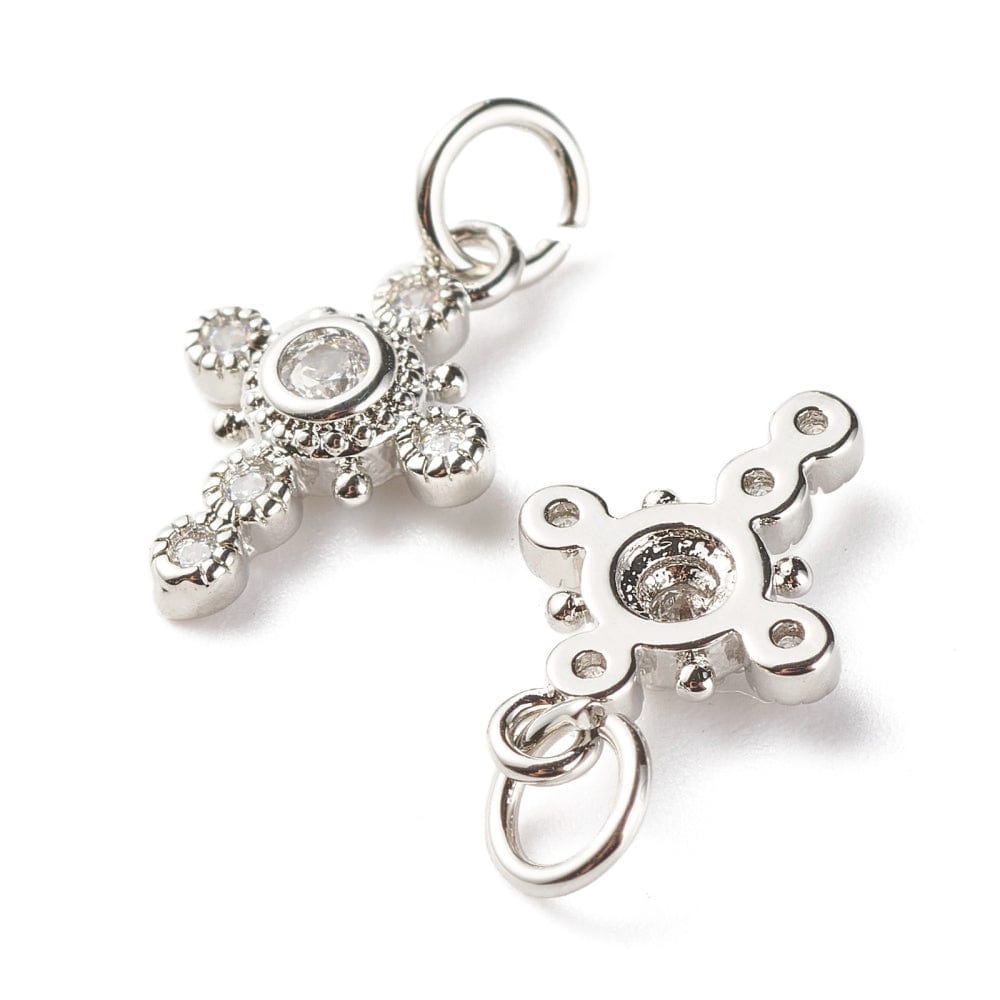 Kors Vedhæng Med Zirkonia Sten, Platinium Farvet, (18x9,5x2,5mm) - Uniq Perler - 0000011146, 282046045679916488373848