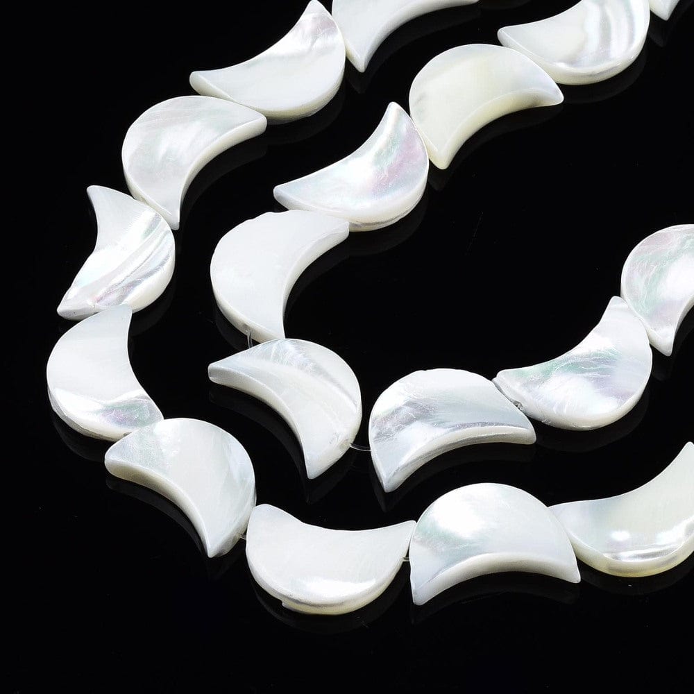 Måne Shell Perler, Hvid, (11x8mm) - Uniq Perler - 405194