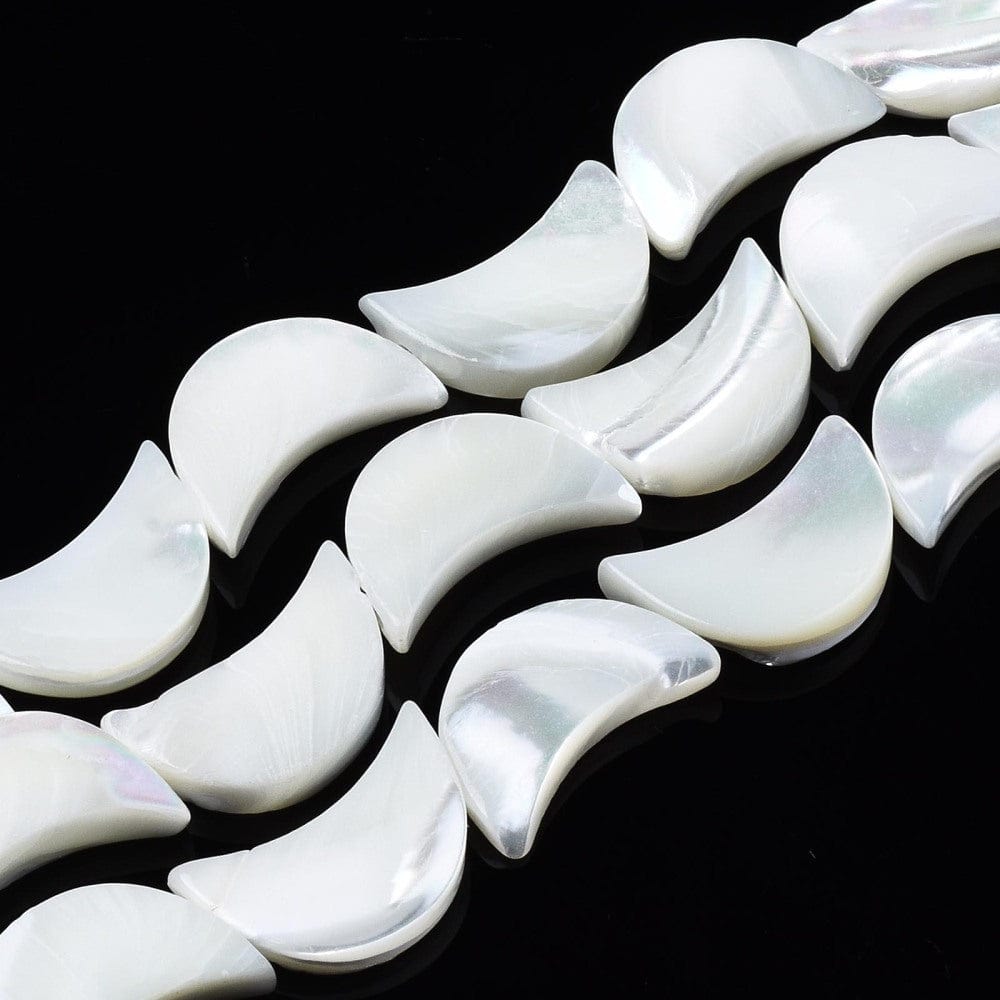 Måne Shell Perler, Hvid, (11x8mm) - Uniq Perler - 405194