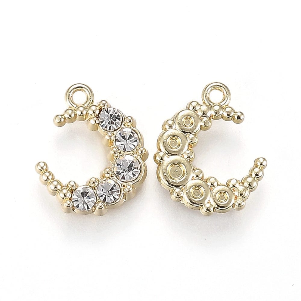 Måne Vedhæng Med Rhinsten, Forgyldt, 13x11x3mm, 4 Stk - Uniq Perler - 866541