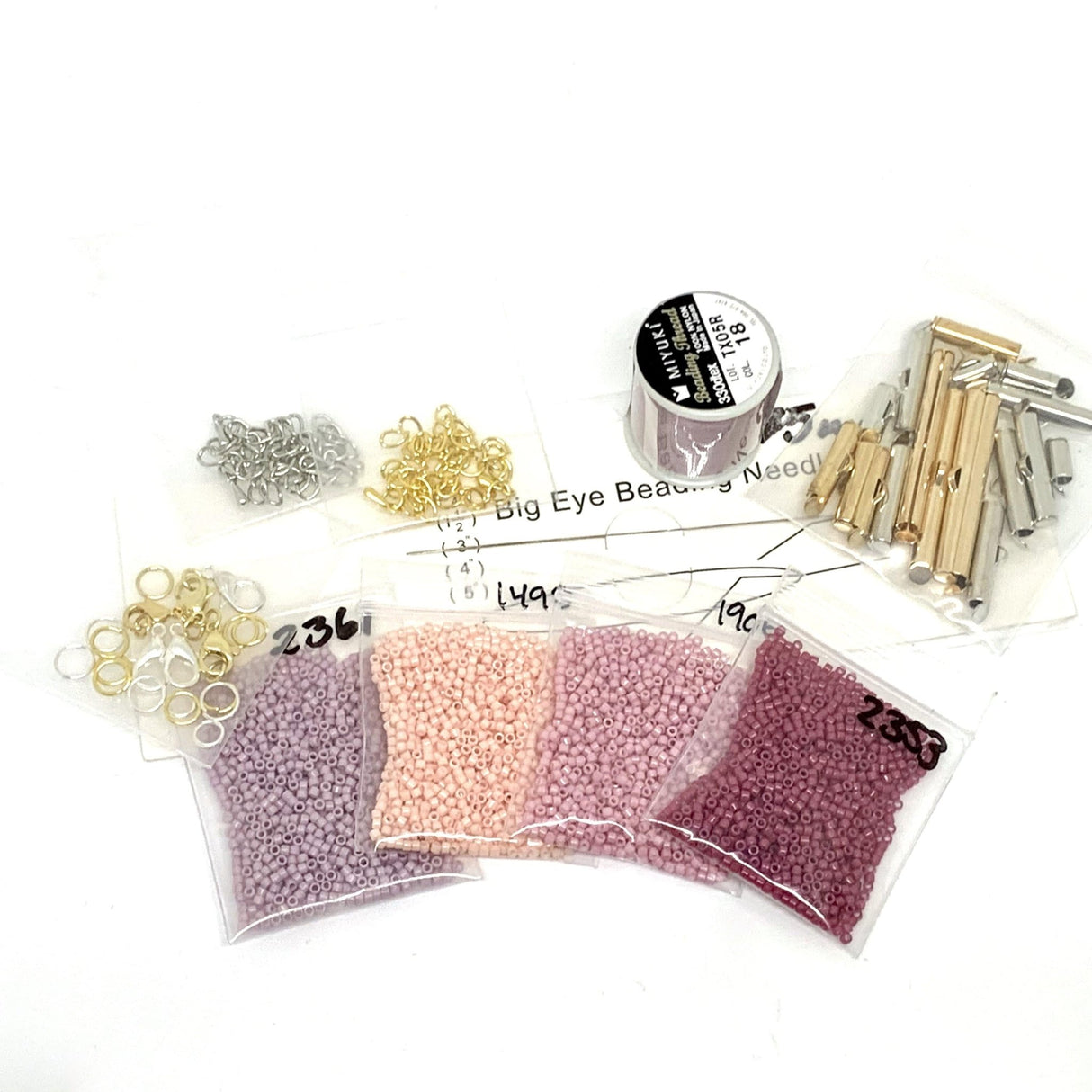 Miyuki Delica Perler Startkit - Rosa & Lilla Smykkesæt med Væv - Uniq Perler - 284111