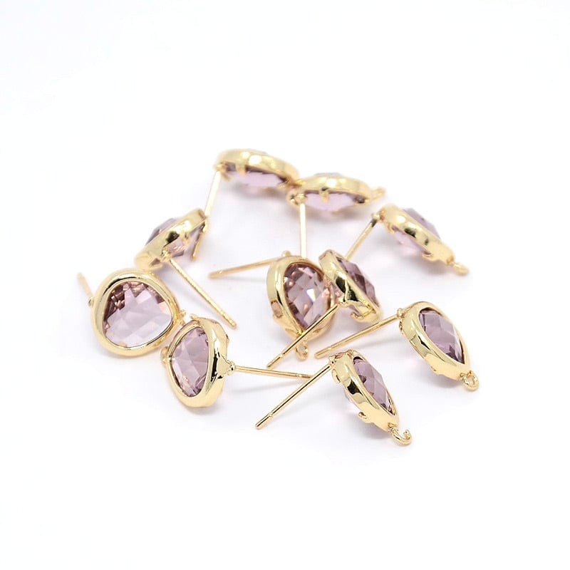 Ørestikkere Med Rosa/Lilla Facetteret Glas - 18K Forgyldt (13x11x4,5mm) - Uniq Perler - 0089480008