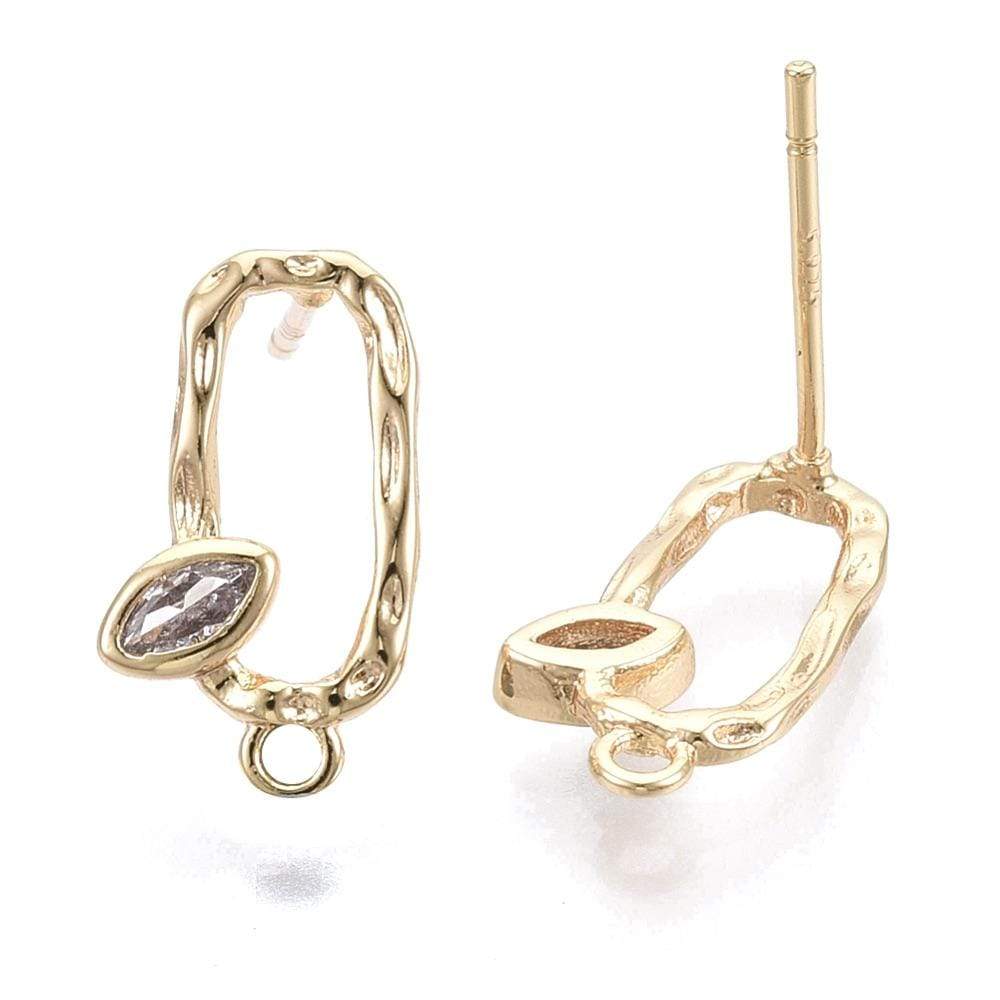 Ørestikkere Med Zirkonia Sten, 18K Forgyldt, (14x8mm) - Uniq Perler - 705322