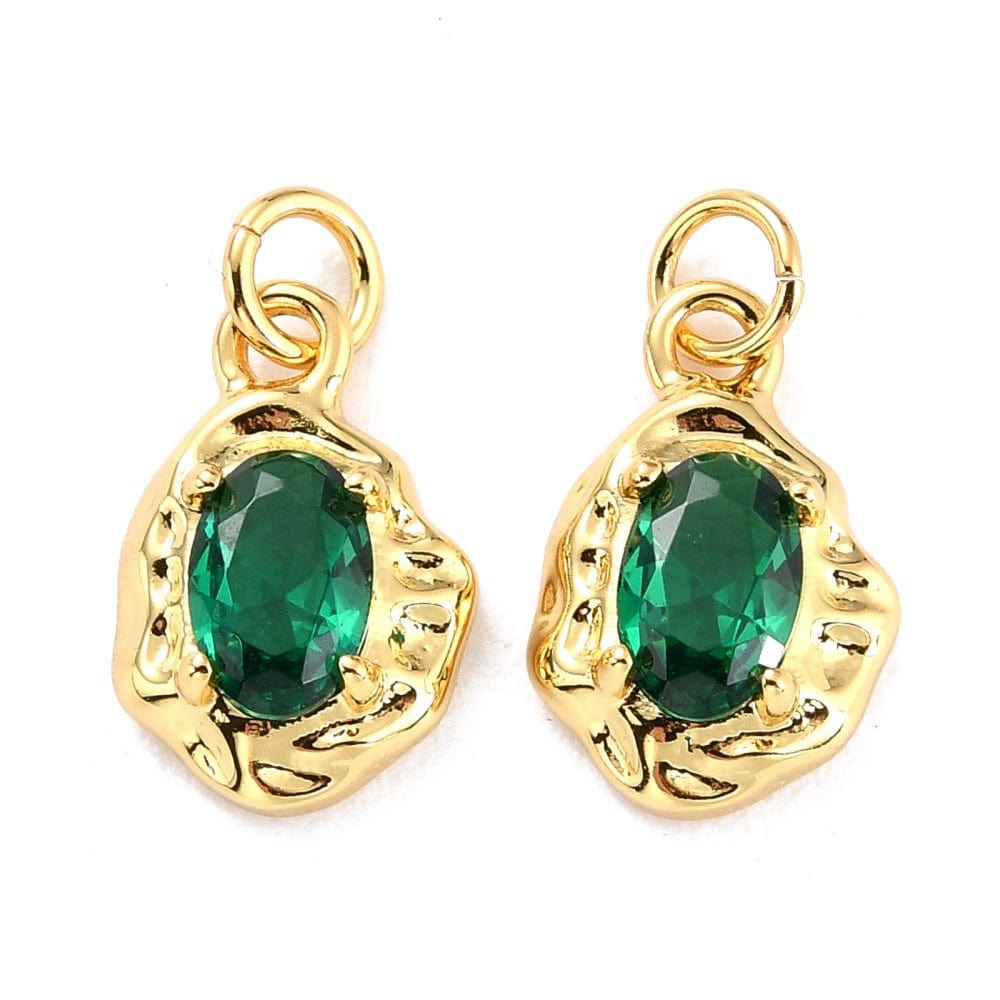 Organisk Vedhæng Med Grøn Zirkonia Sten, 18K Langtidsholdbar Forgyldning, 12x8x3,5mm - Uniq Perler - 958361