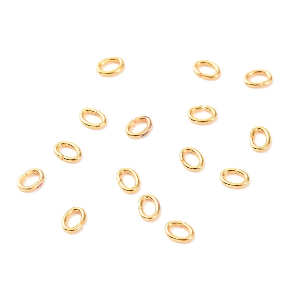 Øsken/O - Ringe, Ovale, Åben, 18K Forgyldt Messing (4x3x0,5mm), 20 Stk - Uniq Perler - 0000010191