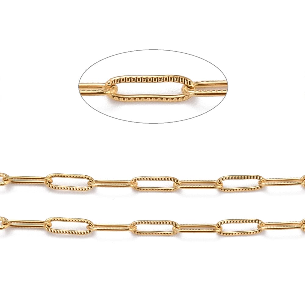 Papirklips Kæde Med Mønster, 18K Forgyldt Stål, 12x4,5x5mm - Uniq Perler - 357569