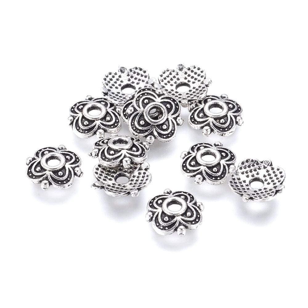 Perlehatte Med Mønster - Antik Forsølvet Messing (8mm), 10 Stk - Uniq Perler - 0000000174