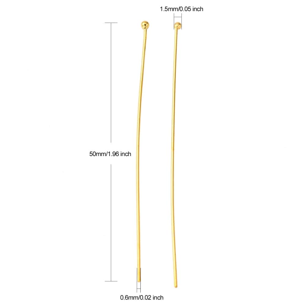 Perlestave Med Rundt Hoved - Forgyldt (50x0,6mm), 25 Stk - Uniq Perler - 21348646