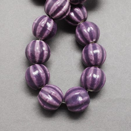 Porcelæns Perler – Lilla, Melonformet (12mm) 10 Stk - Uniq Perler - 879512445698916683418840, 8000094844