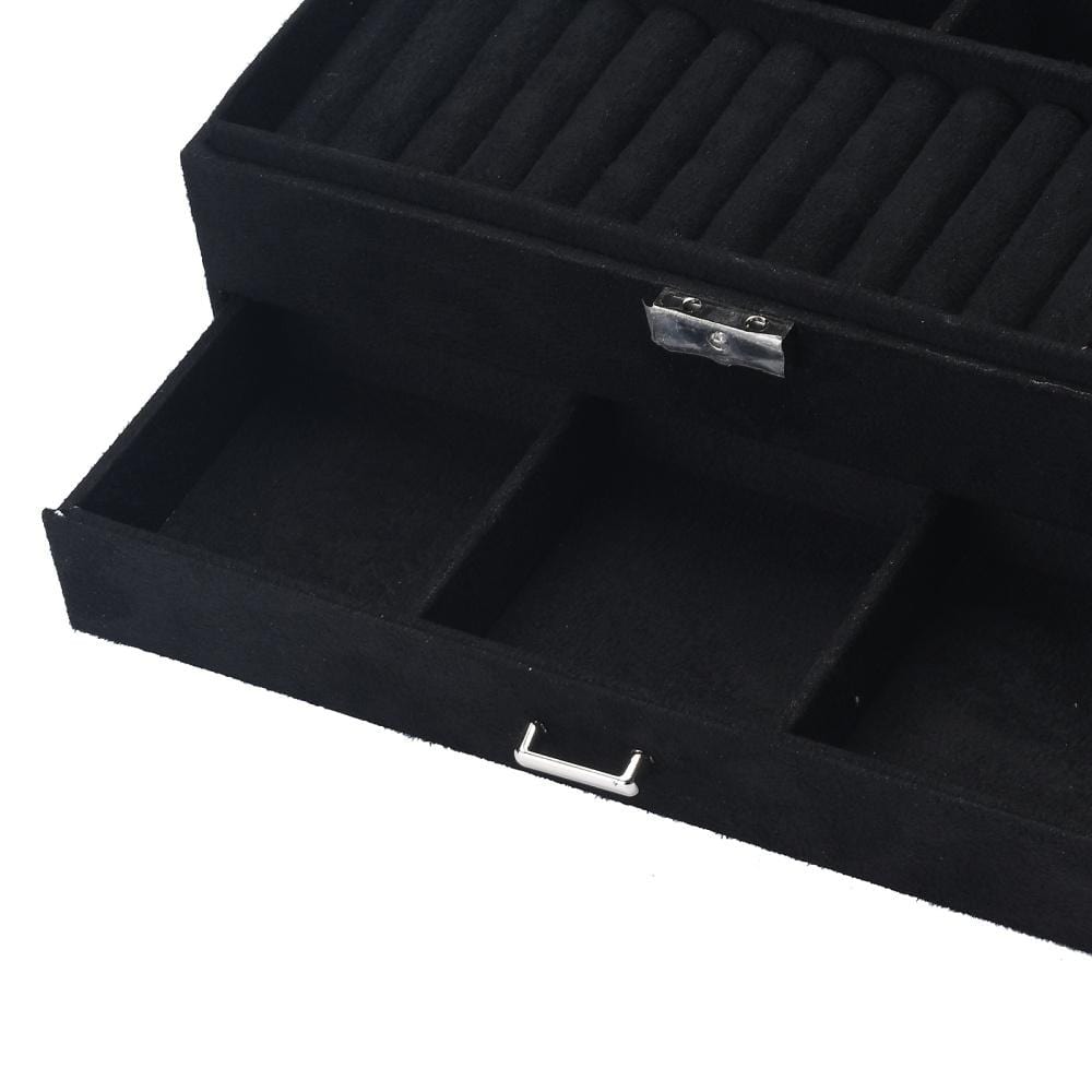 Rummeligt Sort Smykkeskrin – Imiteret Ruskind (27x20x10cm) - Uniq Perler - 138022