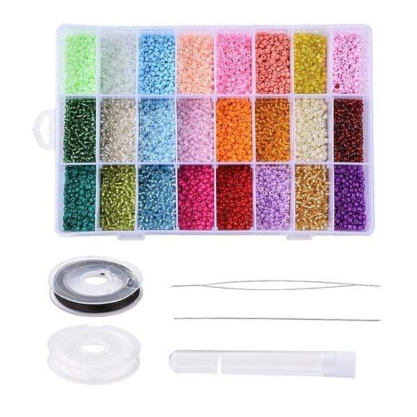 Seed Bead Smykkesæt – 24 Farver, Elastik & Nål til DIY Smykker - Uniq Perler - 56850