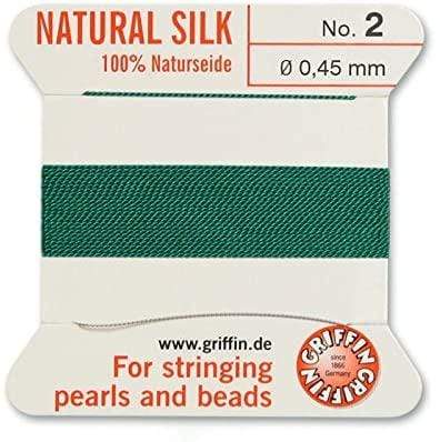 Silkesnor Med Nål – Mørk Grøn, Str. 2 (0,45mm), 2m - Uniq Perler - 401847