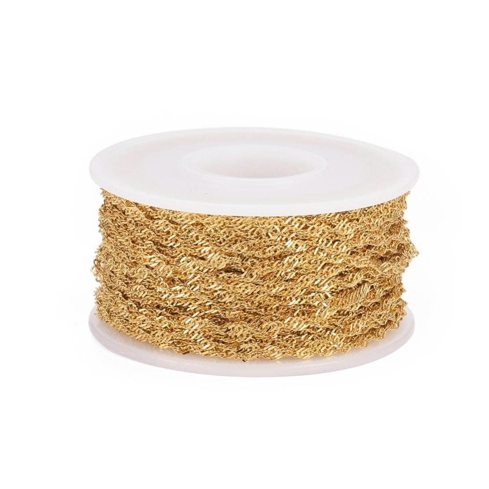 Singapore Kæde, Tvistet, Vandfast Forgyldt Stål, (2x2mm) - Uniq Perler - 578631