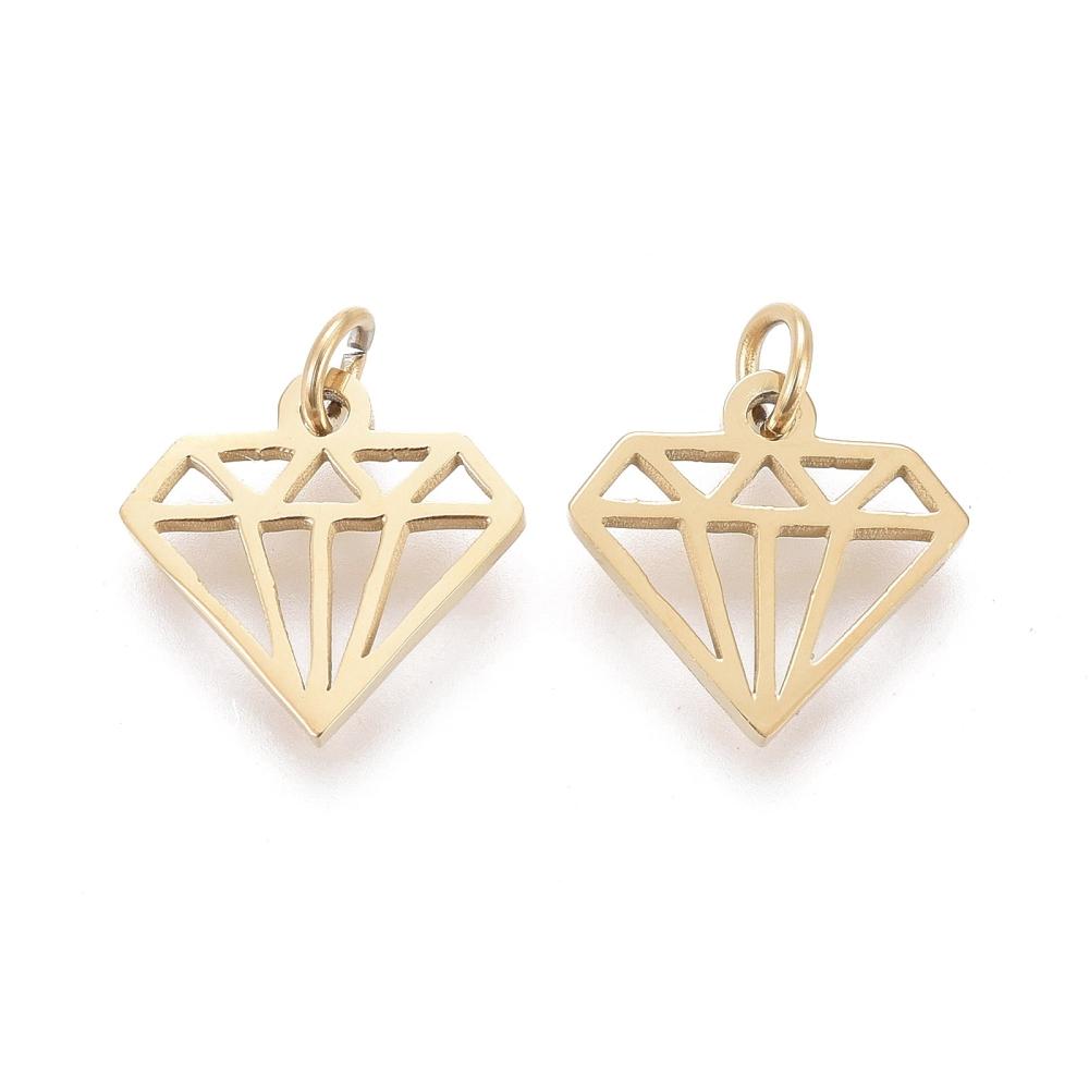 Stål Diamant Vedhæng, Forgyldt (8,5x9x1mm) - Uniq Perler - 0000006087