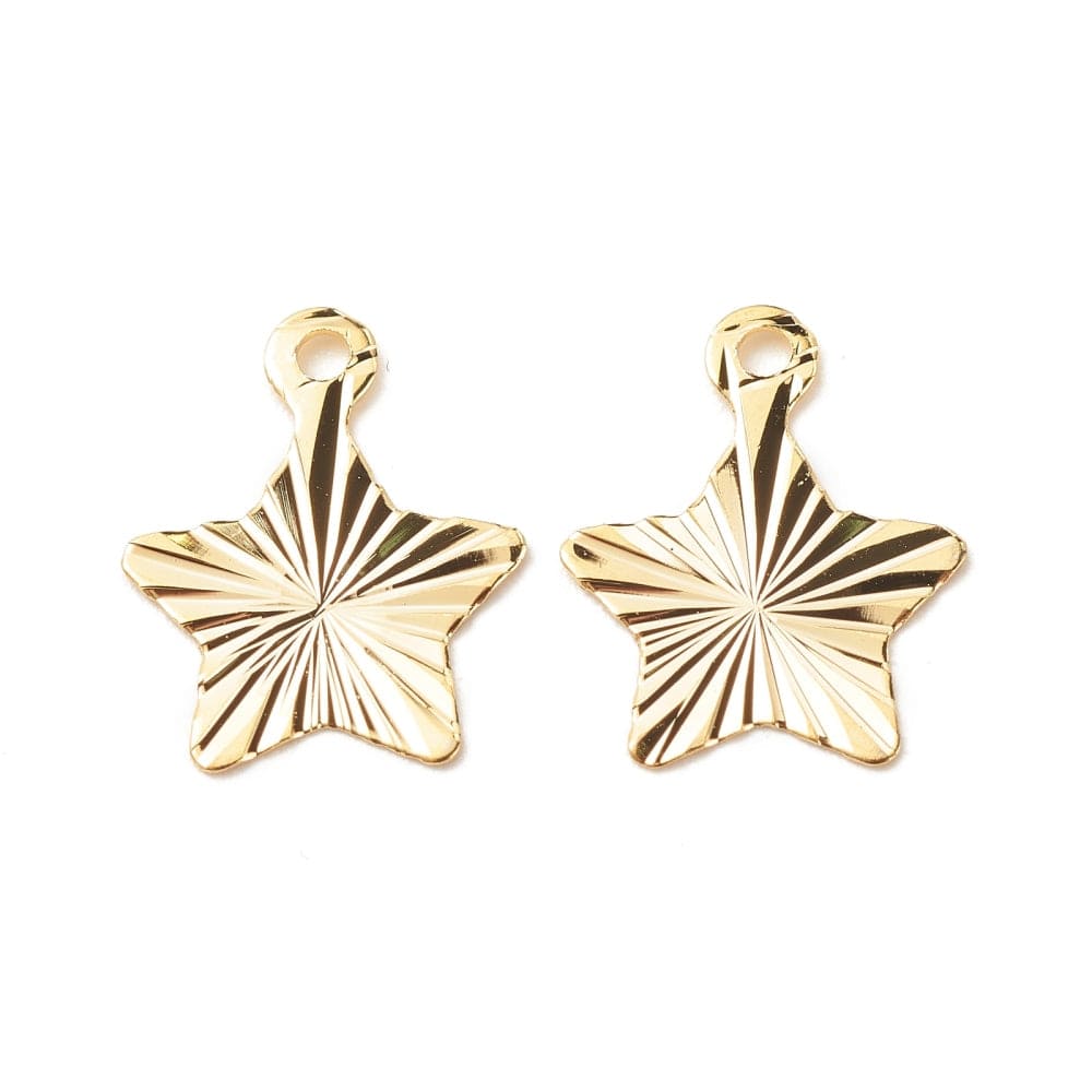 Stjerne Vedhæng Med Mønster, 24K Langtidsholdbar Forgyldning, 12x10mm, 10 Stk - Uniq Perler - 4364574354