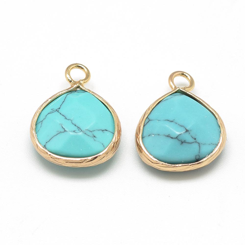 Syntetisk Turkis Dråbe Vedhæng, Forgyldt, (17.5x13mm) - Uniq Perler - 0000006179