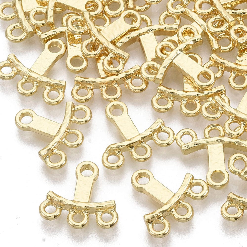 T - Formet Mellemled Med 3 Øjne (Behind The Ear) – Forgyldt (13x14mm), 2 Stk - Uniq Perler - 13742