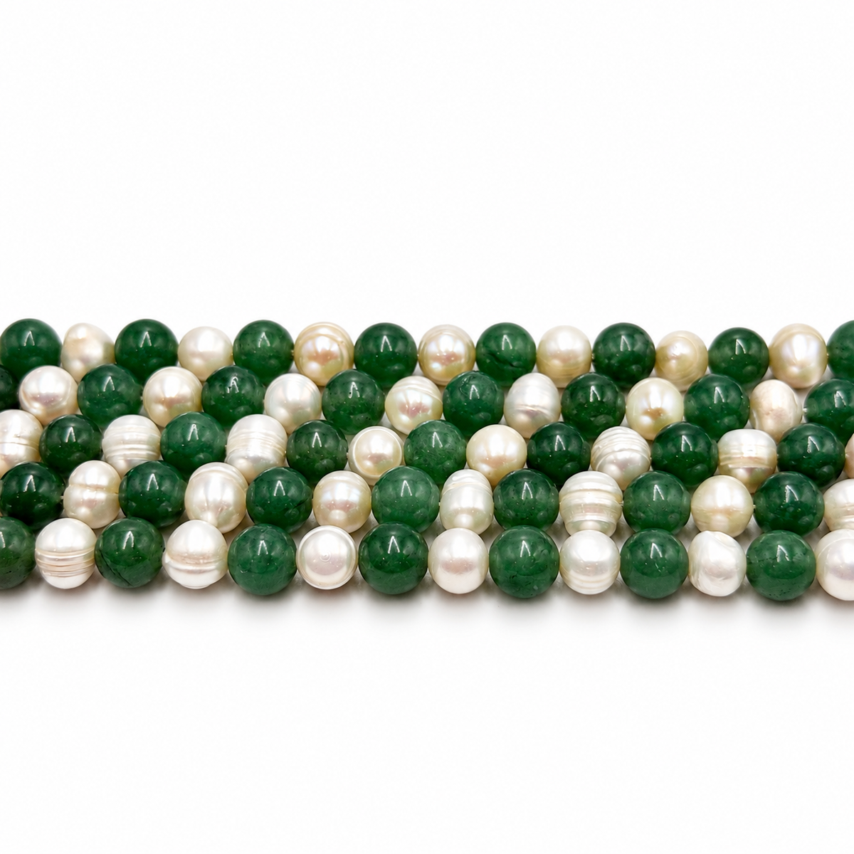Jade And Freshwater Pearls – Green, Round And Potato (8mm)