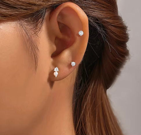 3 - Delt Ørestikker Sæt I Forgyldt Sterling Sølv 925 - Uniq Perler - 111706