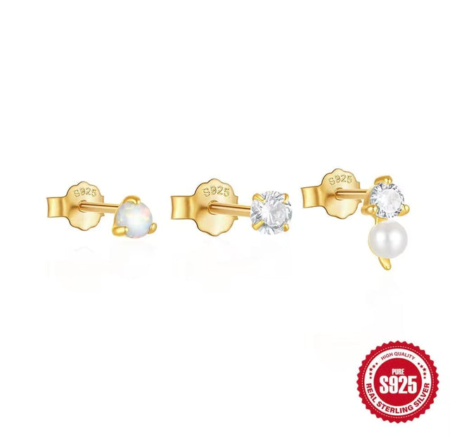 3 - Delt Ørestikker Sæt I Forgyldt Sterling Sølv 925 - Uniq Perler - 111706