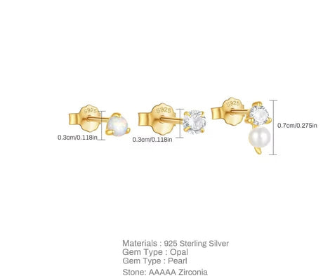 3 - Delt Ørestikker Sæt I Forgyldt Sterling Sølv 925 - Uniq Perler - 111706