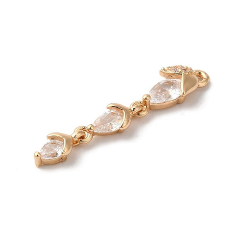 3 - Delt Zirkonia Vedhæng Med Sten, Forgyldt, (30x6x4mm) - Uniq Perler - 113116