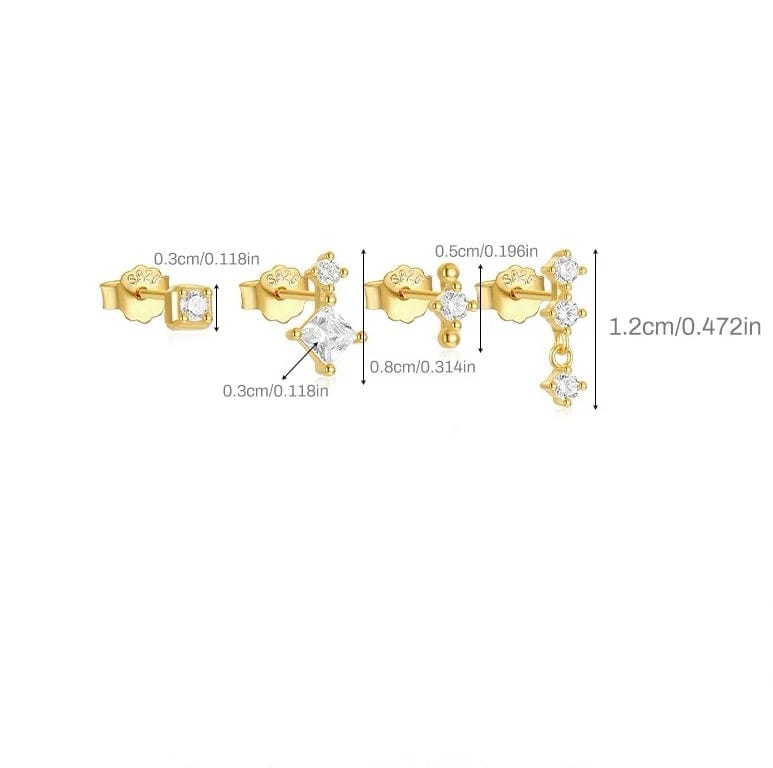 4 - Delt Forgyldt Sterling Sølv 925 Ørestikkere Sæt - Uniq Perler - 113710