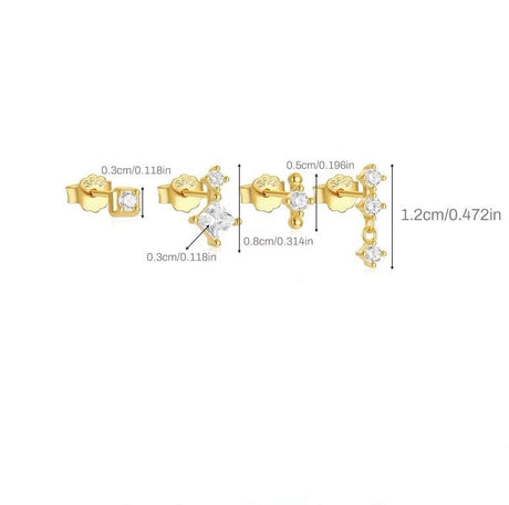 4 - Delt Forgyldt Sterling Sølv 925 Ørestikkere Sæt - Uniq Perler - 113710